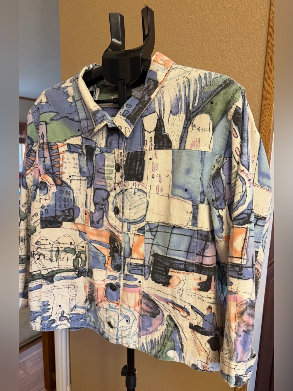 Michael Leu Vintage Maximalist Abstract Watercolor Print Button-Up Jacket | L - Picture 2 of 14